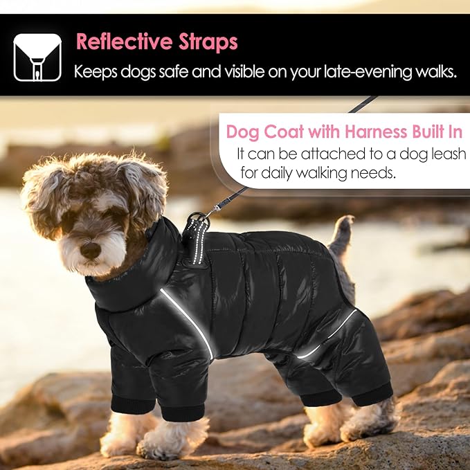 AOFITEE Dog Coat, Waterproof Dog Winter Jacket, Warm Fullbody Small Dogs Snowsuit, Winter Coat for Small Dogs, Zip Up Pet Puffer Jacket Fleece Vest, Outdoor Reflective Pet Snow Jackets, Black XL