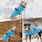 Queenmore Dog Cold Weather Coats, Fleece Collar Dog Apparel for Cold Weather, Pet Snowsuit, Cozy Winter Jackets for Large Breeds with Quick Release, Blue, XXL