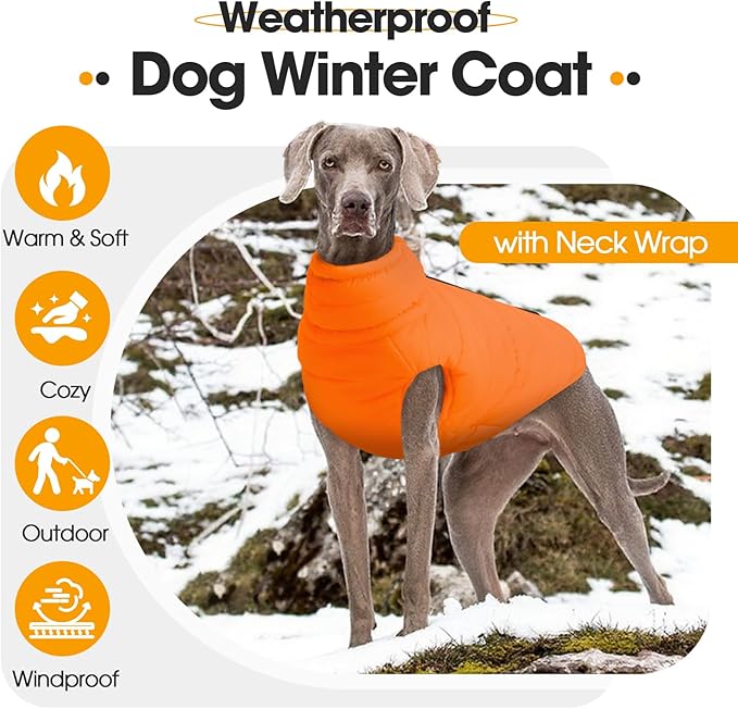 Dog Coats for Small Dogs, Warm Dog Puffer Vest for Winter Waterproof, Lightweight Down Pet Coats with Zipper & Neck Wrap, Warm Jacket for Dachshund, West Highland White Terrier, Orange S