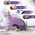 SUNFURA Hair Sticky Cat Clothes, Cat Sweater for Cats Only, 4-Legged Fleece Sweaters Kitten Pajamas Reduce Shedding Fur, Warm Pullover Shirts for Cats, Purple S