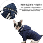 Morezi Dog Zip Up Raincoat with Reflective Buttons, Rain/Water Resistant, Adjustable Drawstring, Removable Hood, Raincoats with Legs 8lbs to 80lbs Available - Dark Blue - XS