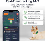 Cat GPS Tracker – Smallest Waterproof Pet Tracking Device with App, Real-Time Location, Smart Alerts & Geo-Fence, Long-Life Battery, Collar-Compatible – iOS & Android (Subscription Required)