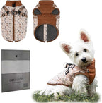Dog Winter Coat for Small & Medium Dogs (Up to 32lb), Waterproof Dog Coat with Harness, Puppies Windproof Puppy Puffer Jacket, Snowsuit for Dachshund,Frenchie, Corgi (Paw Brown, Large)