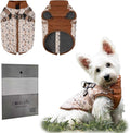 Dog Winter Coat for Small & Medium Dogs (Up to 32lb), Waterproof Dog Coat with Harness, Puppies Windproof Puppy Puffer Jacket, Snowsuit for Dachshund,Frenchie, Corgi (Paw Brown, XLarge)