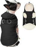 Fleece Lining Dog Hoodie with Harness Built in,Extra Warm Small Dog Jacket in Winter Puppy Coats with Drawstring Hooded,Black M