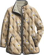 LIZALIG Women's Cropped Puffer Jacket Lightweight Floral Print Long Sleeve Padded Quilted Puffy Cardigan Coat
