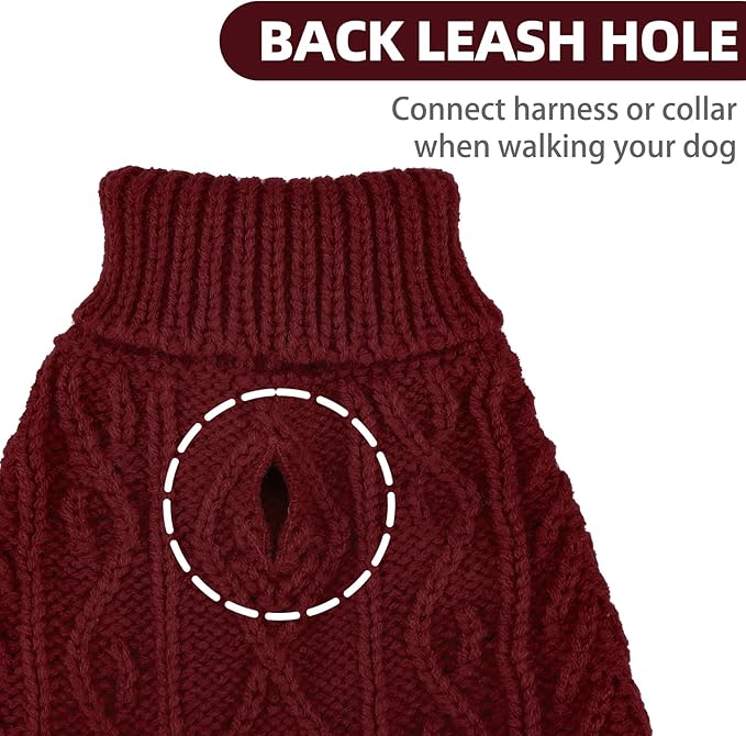 PUPTECK Dog Sweater, Turtleneck Warm Knitted Pullover Coat, Thick Cable Knitwear Clothes in Winter, Pet Apparel Outfits for Small Medium Dogs, for Cold Weather Indoor & Outdoor, Deep Red S