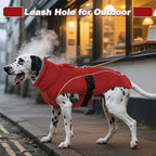DENTRUN Large Dog Coat - Thick Fleece Lined Reflective Winter Jacket, Snap Closure & Leash Hole, Warm Thick Fleece Lined, Plush Turtleneck Vest for German Shepherd, Red, XXL