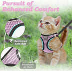Cat Harness and Leash for Walking Escape Proof, Adjustable Kitten Vest Harness Reflective Soft Mesh Puppy Harness for Outdoor, Comfort Fit, Easy to Control (Lpink, XXS)