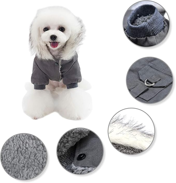 Warm Dog Hooded Trench Coat Windproof Parka Jacket for Cold Weather (S, Black Grey)