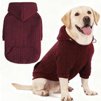 EXPAWLORER Textured Cable Knit Basic Dog Hoodie, Elevated Style Dog Sweater with Leash Hole and Pocket, Soft and Warm Pet Winter Coat, Cold Weather Clothes for Small Medium Large Dogs,Wine Red L