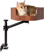 Adjustable Cat Desk Bed with Dual-Protection Locking & 360° Rotation - Super Sturd Space-Saving Perch, Easy Install Modern Design - Supports 28lbs (Walnut/Aluminum Surface)