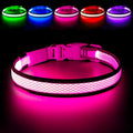 Flashseen LED Dog Collar, USB Rechargeable Light Up Dog Collar Lights, Adjustable Comfortable Soft Mesh Safety Pet Collar for Small, Medium, Large Dogs(Medium, Candy Pink)
