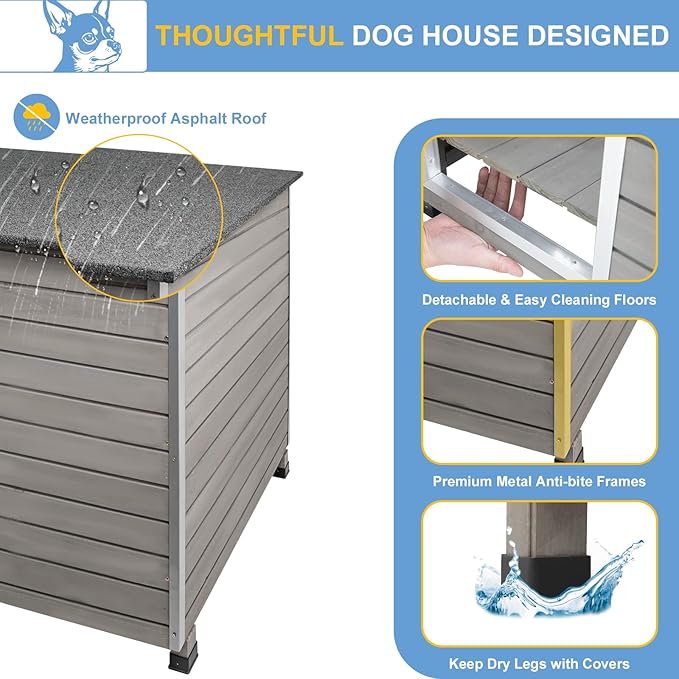 Dog House Outdoor Weatherproof Wooden Igloo Dog House with Raised Feet for Small Dogs Indoor & Outdoor, Dog Houses with Removable Floors, Waterproof House for Small Dogs Outside PET63