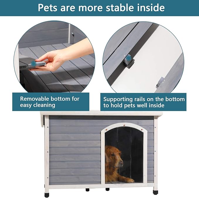 Petsfit Outdoor Wooden Dog House with Adjustable Foot