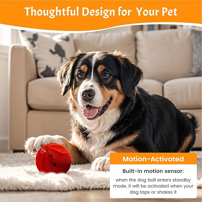 Smart Interactive Dog Toy Automatic Moving Bouncing Chew Herding Ball E-TPU Material for Large and Medium-Sized Dogs Keep Them Busy USB Rechargeable (Orange)