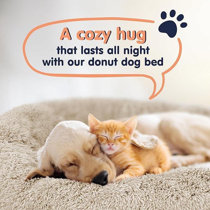 Donut Dog Bed - Premium Comfort for Anxiety Relief - Fluffy & Calming Design with Ultra-Plush Support | Cozy Round Dog Bed with Super Soft Circle Style (Size L Beige)