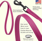 Dogline Biothane Waterproof Dog Leash Strong Coated Nylon Webbing with Black Hardware Odor-Proof Easy to Clean High Performance for Small or Large Dogs Made in USA 4 or 6 ft Lead, Magenta Pink