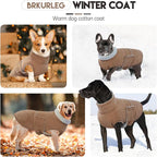 BRKURLEG Dog Winter Coat, Warm Dog Jackets for Small and Medium Large Dogs, Reflective Adjustable Pet Cold Weather Coats, Waterproof Windproof Dogs Snow Jacket Clothes Warm Vest (XXXL, Khaki)