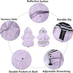 Morezi Dog Zip Up Raincoat with Reflective Buttons, Rain/Water Resistant, Adjustable Drawstring, Removable Hood, Raincoats with Legs 8lbs to 80lbs Available - Purple - S