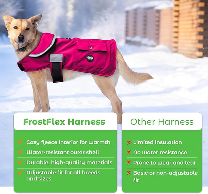 Joyride Harness FrostFlex Dog Winter Jacket - Fleece Lined & Water-Resistant - Snowsuit with Pockets for Treats & Poop Bags - Durable Cold Weather Dog Coat - Pink Berry-XL