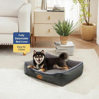 Orthopedic Dog Beds for Medium Dogs, Durable Egg Crate Foam Sofa Dog Bed wit Washable Removable Cover,Waterproof Lining,Pet Bed for Large Dogs (Dark Grey-Velvet, 26.4" L x 21.7" W x 6.2" Th)