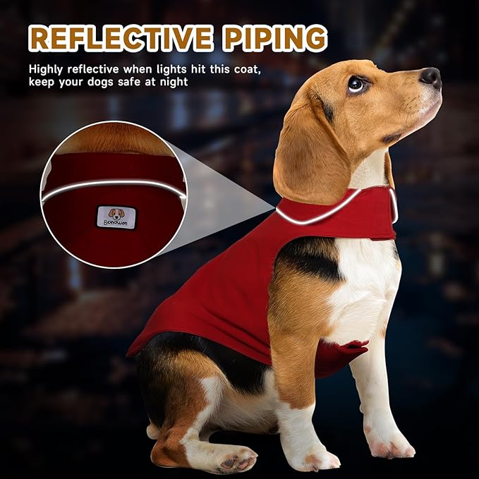 Fleece Dog Coat Pet Jacket Reflective for Cold Weather for Extra Large to Small Pets(Red,M)