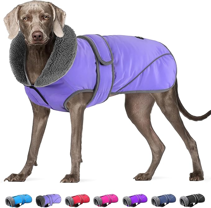 Dogcheer Dog Coat, Waterproof Dog Jacket Reflective Pet Winter Coat with Adjustable Hook & Loop, Christmas Puppy Fleece Jacket Warm Turtleneck Snowsuit for Small Medium Large Dogs - Taro Purple, 2XL