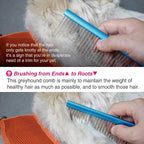 Greyhound Comb with Oval Handle for Dogs and Cats, Removing and Shedding Matted, Tangled Hair, Metal Comb with Stainless Steel Pins, Detangling Grooming Tool (9.8" Blue-20% fine pins)