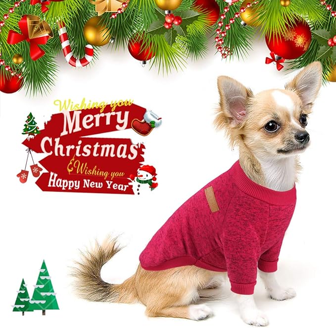 Idepet Pet Dog Classic Knitwear Sweater, Soft Fleece Coat for Small,Medium Dogs,Warm Pet Dog Cat Clothes,Soft Puppy Customes (XXL, WineRed)