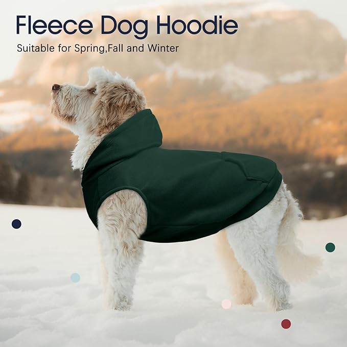 IECOii Dog Hoodie for Medium Dogs, Warm Fleece Dog Hoodies Sweater with Leash Hole and Pocket, Cozy Dogs Cold Weather Coat for Fall Winter Hooded Sweatshirt Vest for French Bulldog, Green, L