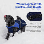 Nanaki Large Dog Coat for Winter Waterproof, Warm Fleece Lining Reflective Large Dog Jacket with Leash Hole, Furry Collar Cold Weather Puppy Vest Outdoor Walking Hunting Easy On Pet Snowsuit Blue 2XL