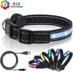 Light Up Dog Collars, Safety LED Dog Collar Rechargeable 7 Colors in One Lighted Dog Collar Glow in The Dark Dog Walking Light, Neon Durable Nylon Adjustable Buckle for Small/Medium/Large Dogs, L Size