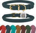 BronzeDog Rolled Leather Dog Collar with QR ID Tag, Adjustable Soft Round Collars for Small Medium Large Dogs Puppy (16" - 19" Neck Size, Denim)