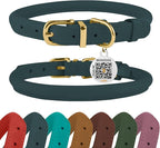 BronzeDog Rolled Leather Dog Collar with QR ID Tag, Adjustable Soft Round Collars for Small Medium Large Dogs Puppy (16" - 19" Neck Size, Denim)