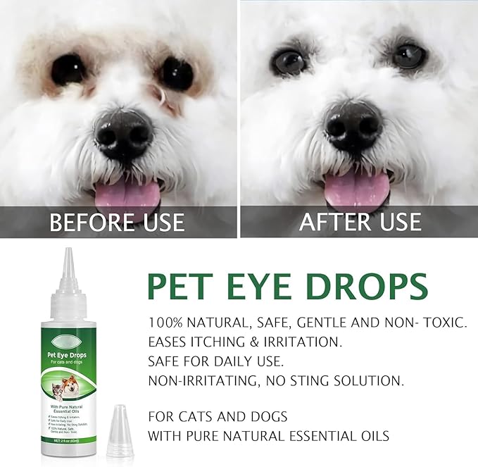 AIQIUSHA Dog Eye Drops 60ML for All Animal Eye Wash,Helps Relieve Pink Eye & Allergy Symptoms,Eases Itching & Irritation,with Pure Natural Essential Oils 100% Natural, Safe, Gentle and Non- Toxic