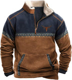 HOTYD Western Jackets for Men Cowboy Sweatshirts Vintage Ethnic Graphic Casual Long Sleeve Top 1/4 Zip Pullover Hoodies
