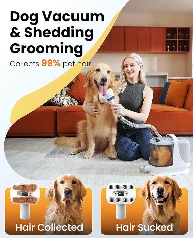 oneisall Dog Grooming Vacuum, 13000Pa Powerful 3L Dust Cup Pet Grooming Vacuum with Dog Clippers & Shedding Brush 7 Dog Grooming Kit, 3L Dust Cup, Super Quiet, 3 Suction Levels, BM3