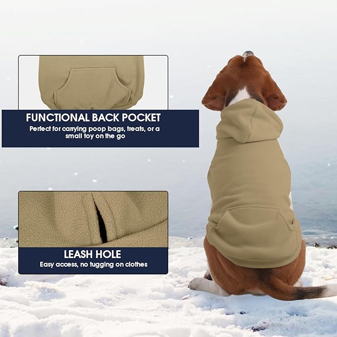 IECOii Dog Hoodie,Polar Fleece Dog Sweatshirt Fall Cold Winter Sleeveless Sweater with Hood,Cozy & Lightweight Hoodies for Dogs Girl Boy,Pullover Hooded Clothes for Pug,Jack Russell, Khaki, M