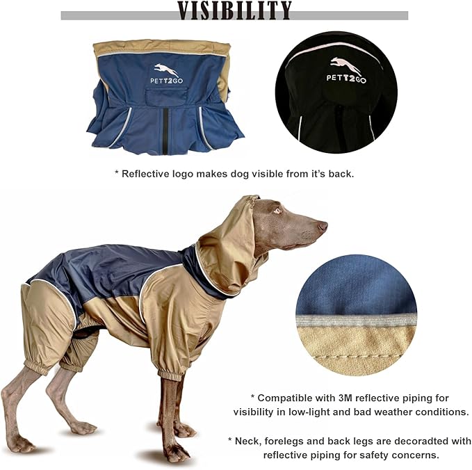 Dog Lightweight Windbreaker, Pet Outdoor Sports Jacket, 0.5 lbs,3 in One, Hooded, Easy on/Off with Collar and Harness, Reflective Piping, Packable, Dog Hiking/Camping, Navy Blue (XX-Large)