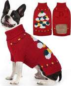 BRKURLEG Christmas Dog Sweaters for Cold Weather, Soft Warm Turtleneck Sweaters for Medium Dogs, Xmas New Year Pet Pullover Knitted Sweatshirt Outfit for French Bulldog,Pug (Red, M)