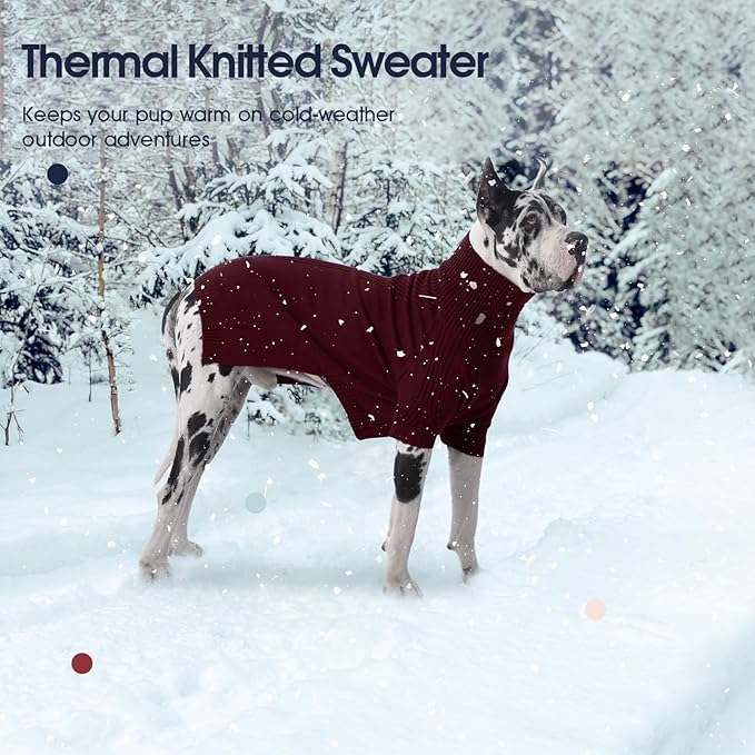 IECOii Great Dane Sweater,5XL Extra Large Sweater for Giant Breed Dogs in Winter,Turtleneck Cold Weather Knit Clothes,Machine Washable,Elastic Pullover for Saint Bernard,Mastiff (Burgundy,XXXXXL)
