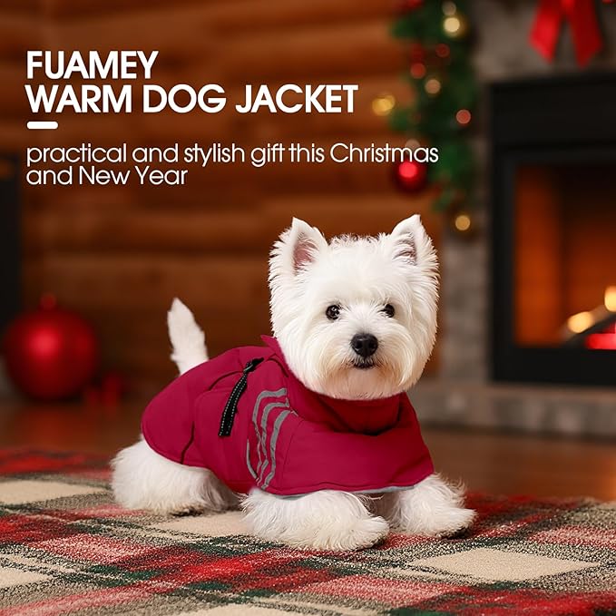 FUAMEY Dog Cold Weather Coats,Dog Winter Jackets for Large Dogs Warm Dogs Coat with Reflective Strips Waterproof Pet Snowsuit Thick Paded Pets Vest for Labrador Golden Retriever Wine Red XL