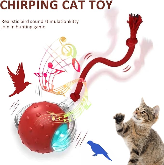 Dog Toy, 360° Rolling Interactive Ball Cat Toy with Realistic Bird Chirping Sounds, Fast Moving Balls Toys for Pets | Automatic Obstacle Avoidance, Rechargeable, Tough (Blue)