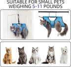 Pet Grooming Hammock for 6-11 lbs Pets - Adjustable Height, Tool Bag, 30 lb Capacity, Door-Hook Hanging, Foldable, Blue