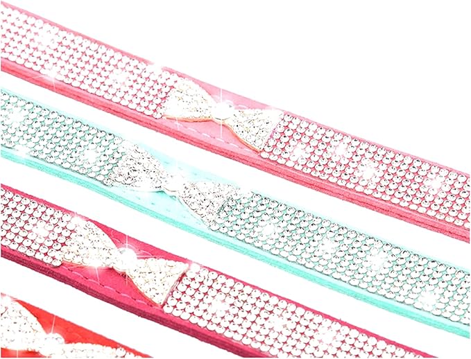 Serijoars Small Dog Collar with Rhinestone Crystal Diamond Colorful Bling Girl Puppy Cat Collars (L, Red3)