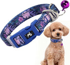 Floral Puppy Collar with Bell - Adjustable Flower Print Dog Collar for Small Dogs, Reflective Soft Comfort Collar for Chihuahua, Pomeranian, Tiny Breeds (XSmall) for Dogs