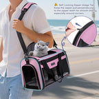 BALEINE Cat Carrier, Puppy Dog Carrier for Small Medium Pets Up to 15 Lbs, Soft-Sided Dog Travel Bag with Safety Zippers, Collapsible Pet Carrying Case (Pink, L, 17"x11"x11")