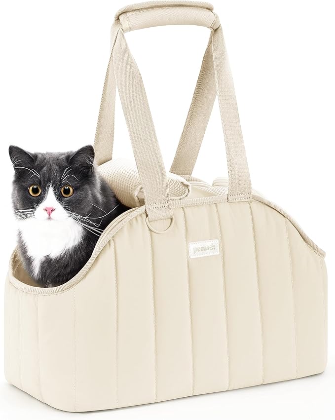 Pecute Dog Purse Carrier, Dog Carriers for Small Dogs with Cotton Soft Sided, Cat Carrier with Large Pockets, Comfortable Pet Carrier for Rabbit, Suitable for Travel, Subway, Veterinary, White