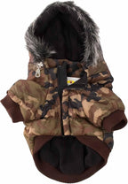 PET LIFE Classic Metallic Fashion Pet Dog Coat Jacket Parka w/ 3M Insulation and Removable Hood, Large, Camouflage